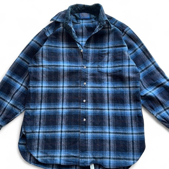 vintage 90s pendleton blue button down flannel size large - Picture 1 of 7